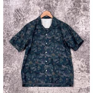 Universal Works Camp Shirt Small Mens Jungle Botanical Chambray Short Sleeve